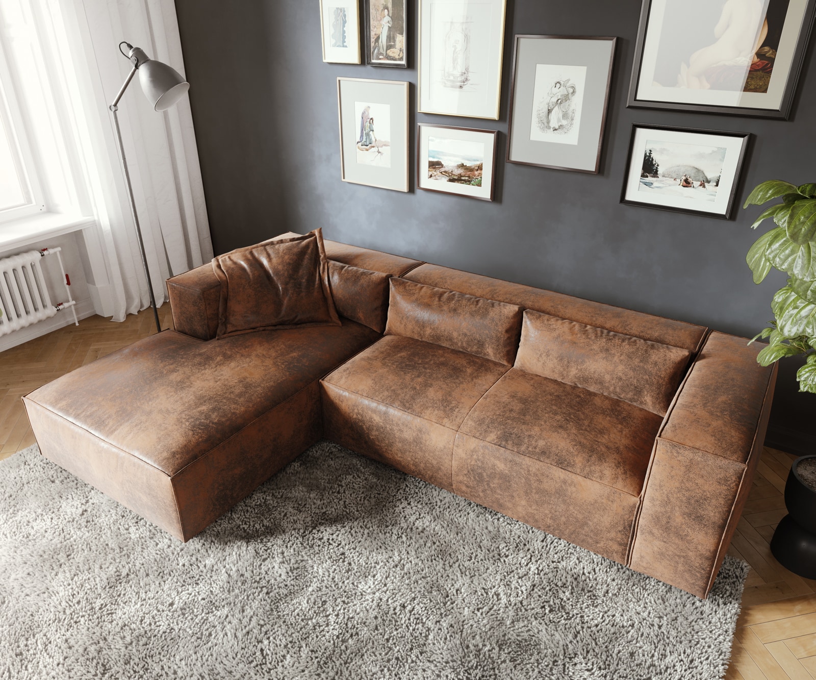 Eckcouch Brom 260x175 cm Lederimitat Braun Recamiere links 4 Eckcouch Brom 260x175 cm Lederimitat Braun Recamiere links 4