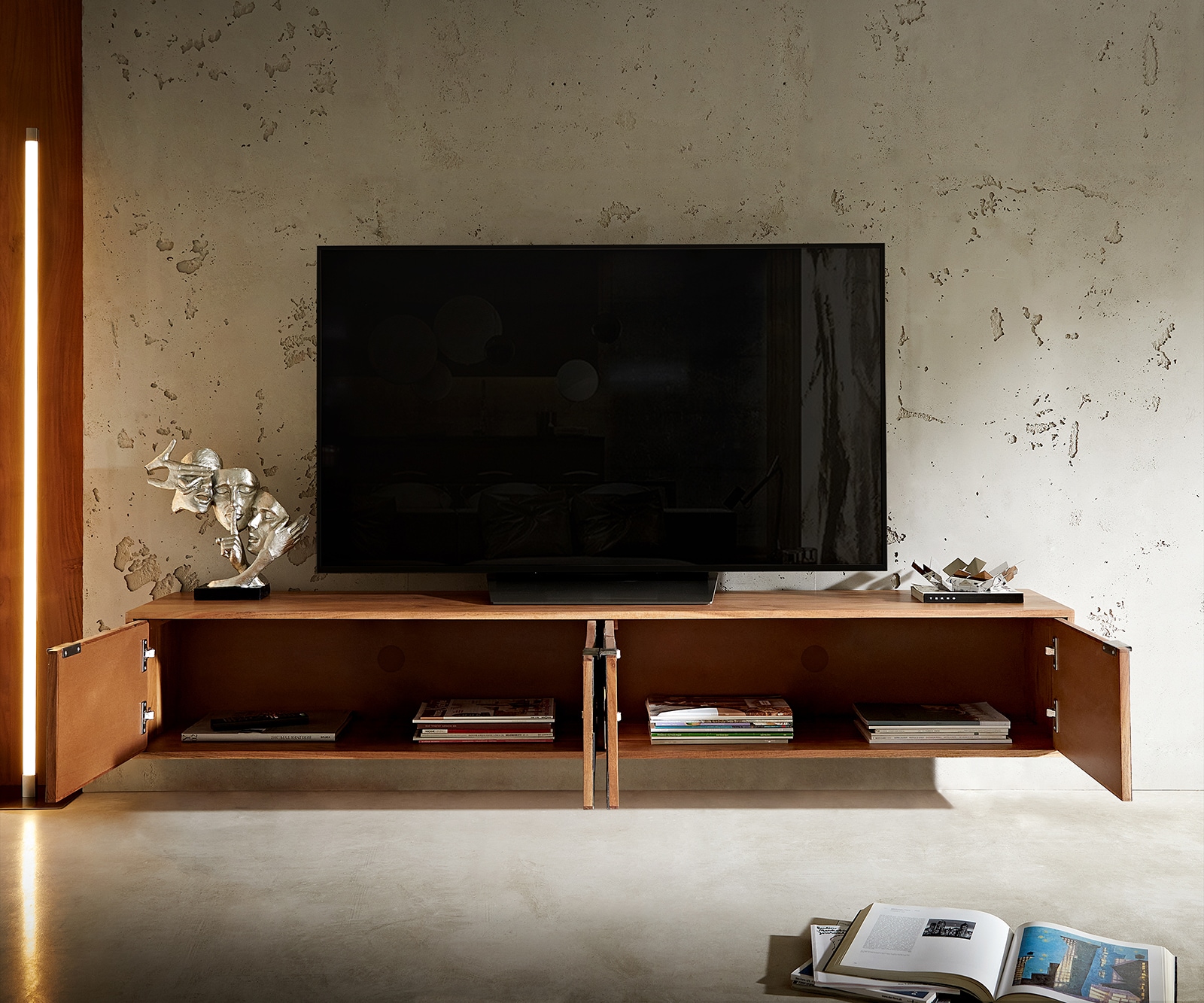 Lowboard Teele 200 cm Akazie Natur Schiefer 4 Türen schwebend 5 Lowboard Teele 200 cm Akazie Natur Schiefer 4 Türen schwebend 5