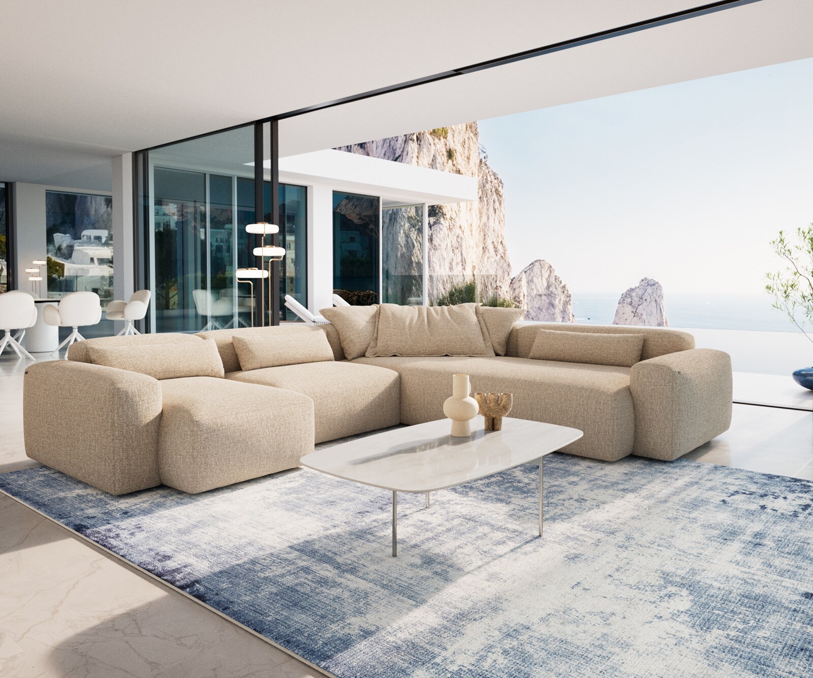 Couchtisch Edge Boot 120x70 cm Keramik Onyx Champagne Trive Edelstahl gebürstet 7