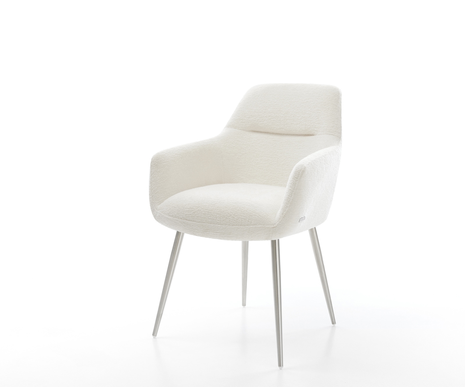 Chaise-de-salle-à-manger Pejo-Flex bouclé doux beige 4 pieds coniques acier inoxydable resorts ensachés