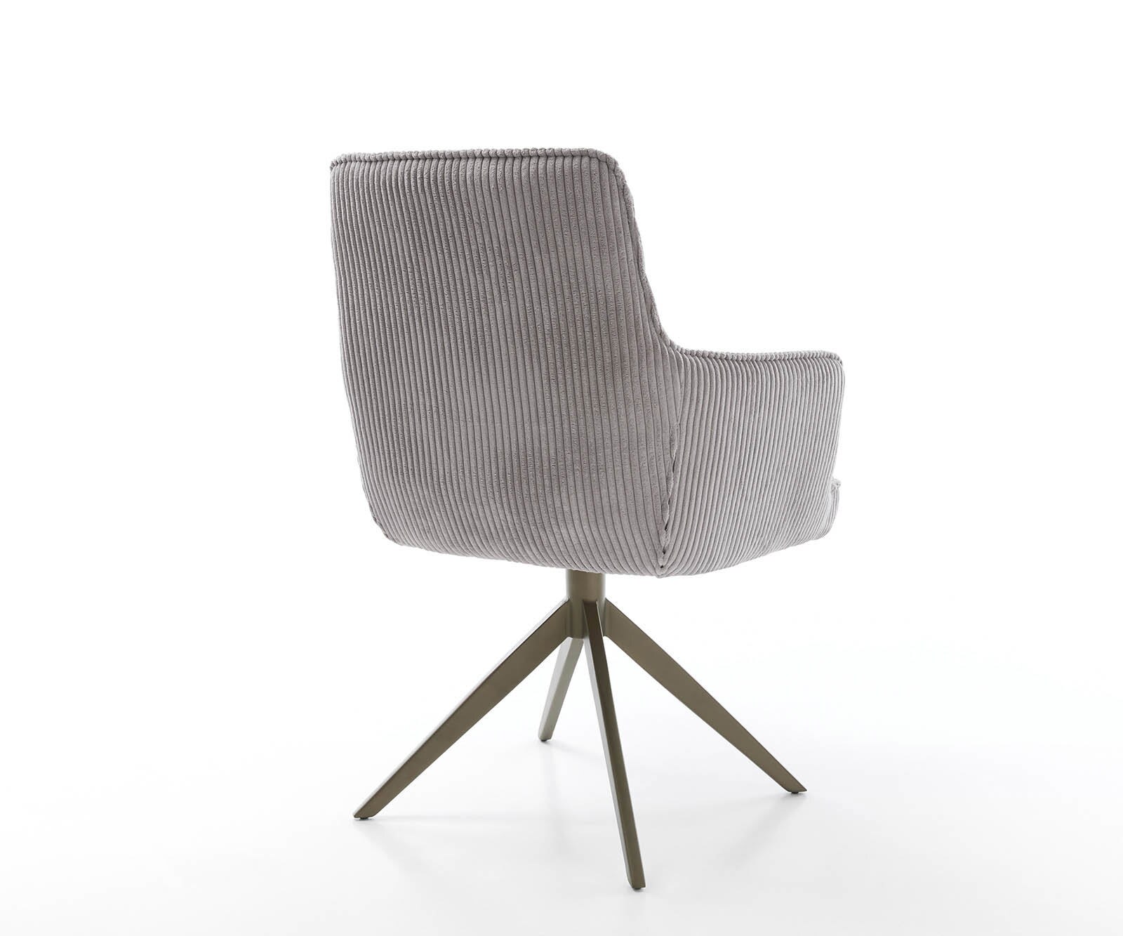 Drehstuhl Heira-Flex mit Armlehnen Cord Silbergrau Kreuzgestell breit Effektfinish Titan 360° drehbar Taschenfederkern 5