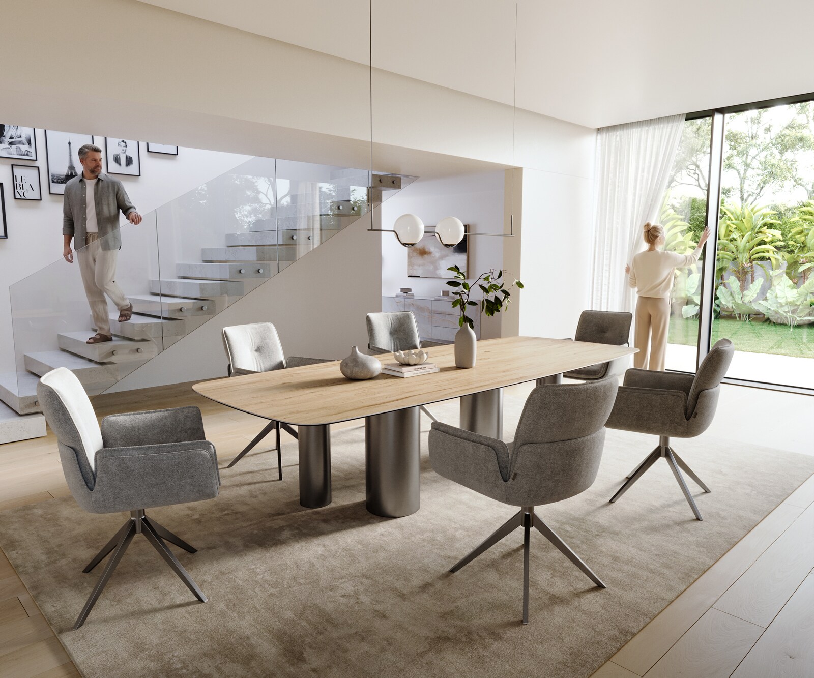 Esstisch Edge Boot 300x120 cm Keramik Laminam® Sabbia Eichefarbig Pilier Edelstahl Graphit 6