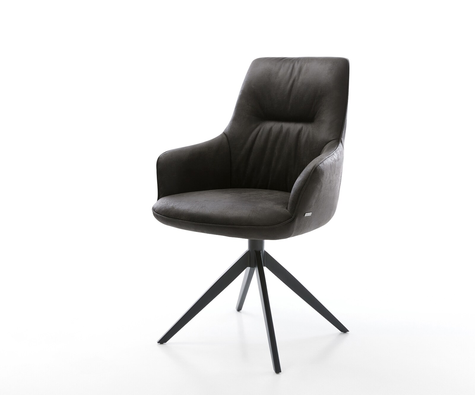 Drehstuhl Zelia-Flex mit Armlehnen Mikrofaser Anthrazit Vintage Kreuzgestell breit Schwarz 360° drehbar Wippfunktion Taschenfederkern