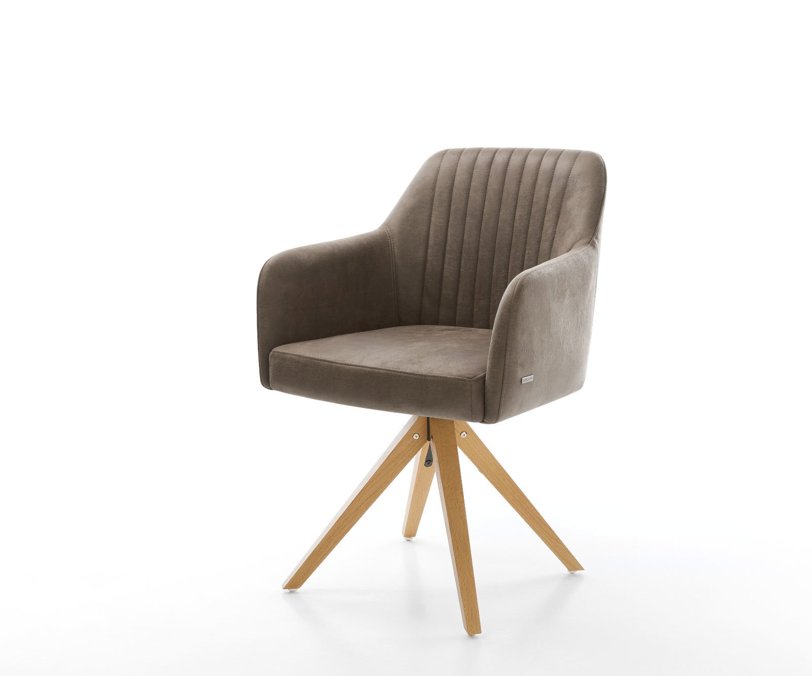 Esszimmerstuhl Greg-Flex Mikrofaser Taupe Vintage Holzgestell kantig Natur 360° drehbar Taschenfederkern