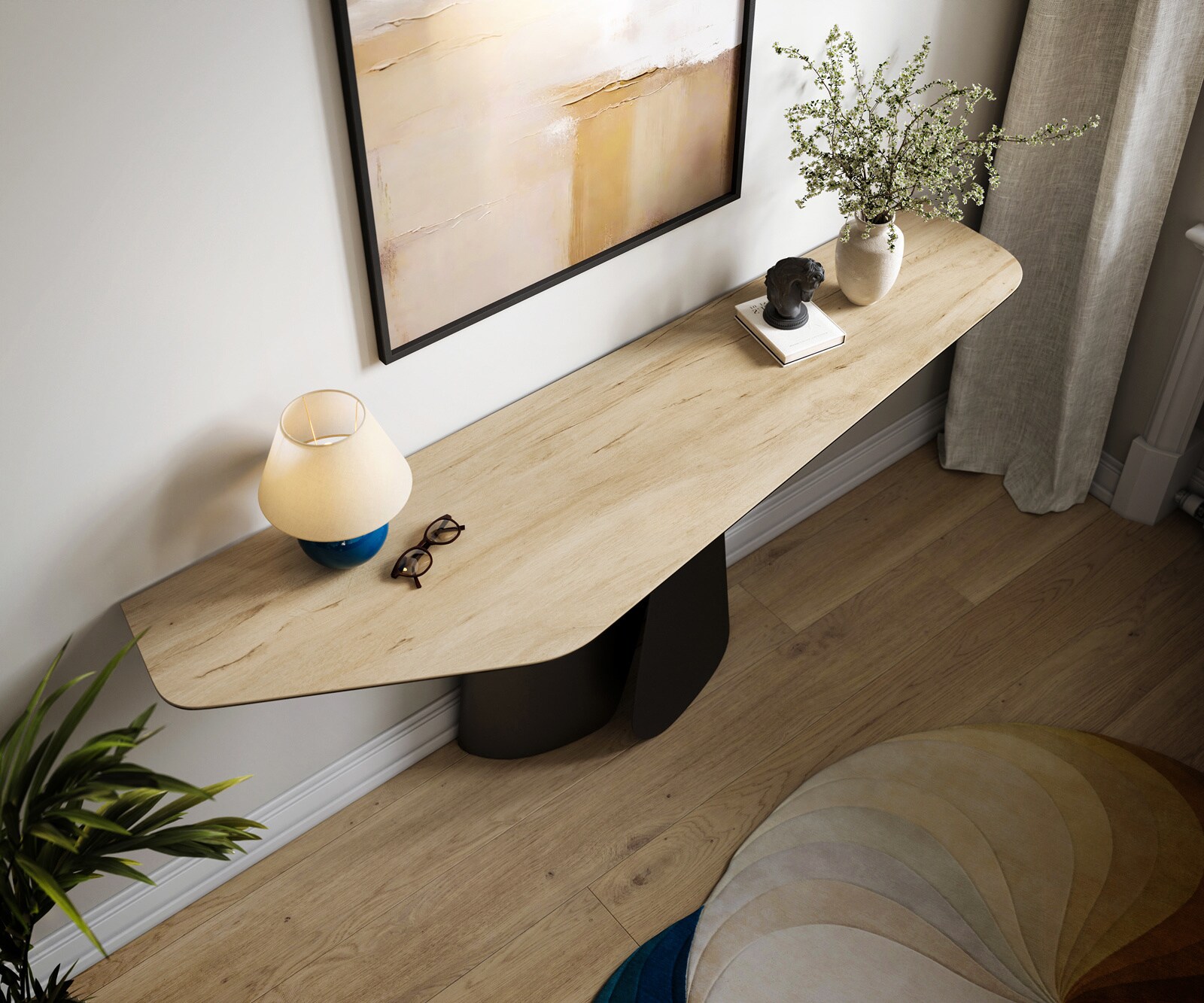 Konsolentisch Edge Polygonal 180x50 cm Keramik Laminam® Sabbia Eichefarbig Livos Metall Schwarz 1
