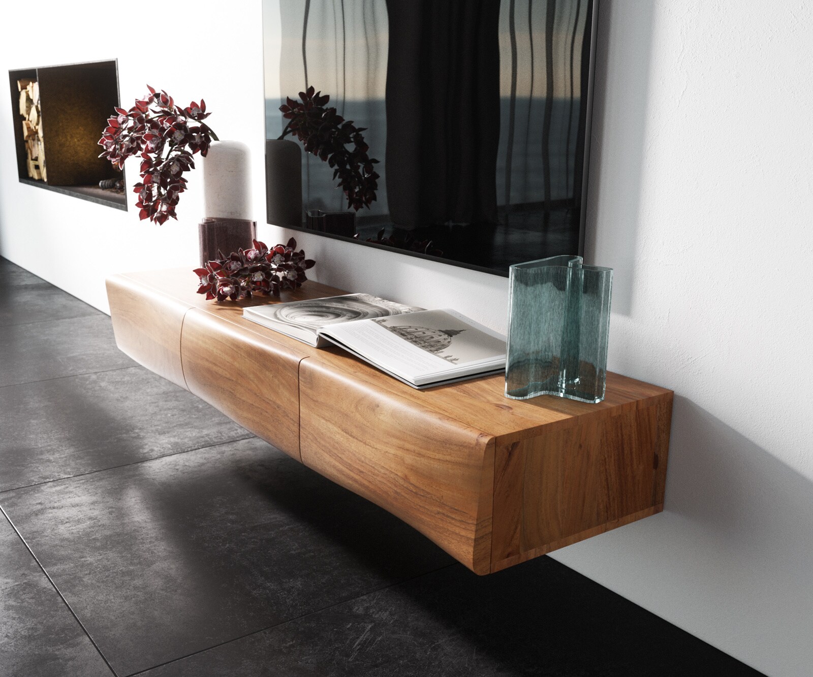 Lowboard New Live-Edge 145 cm Akazie Natur 3 Türen schwebend 1