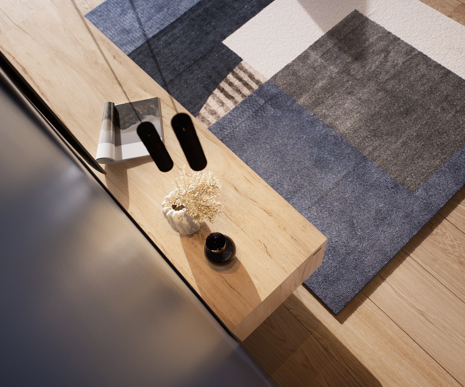 Lowboard Cuor 180 cm Keramik Laminam® Sabbia Eichefarbig 1 Klappe 2 Schubfächer Fuß Schwebeoptik Edelstahl 6