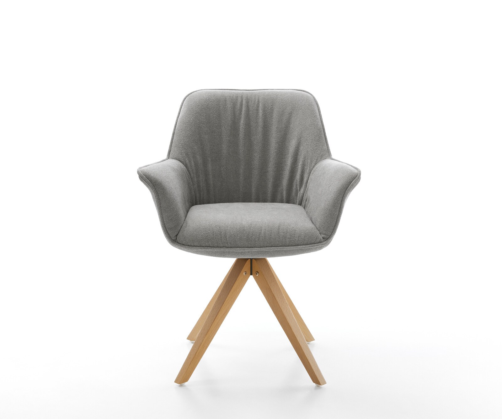 Drehstuhl Keila-Flex mit Armlehnen Strukturstoff Soft Grau Holzgestell kantig Natur 180° drehbar 2