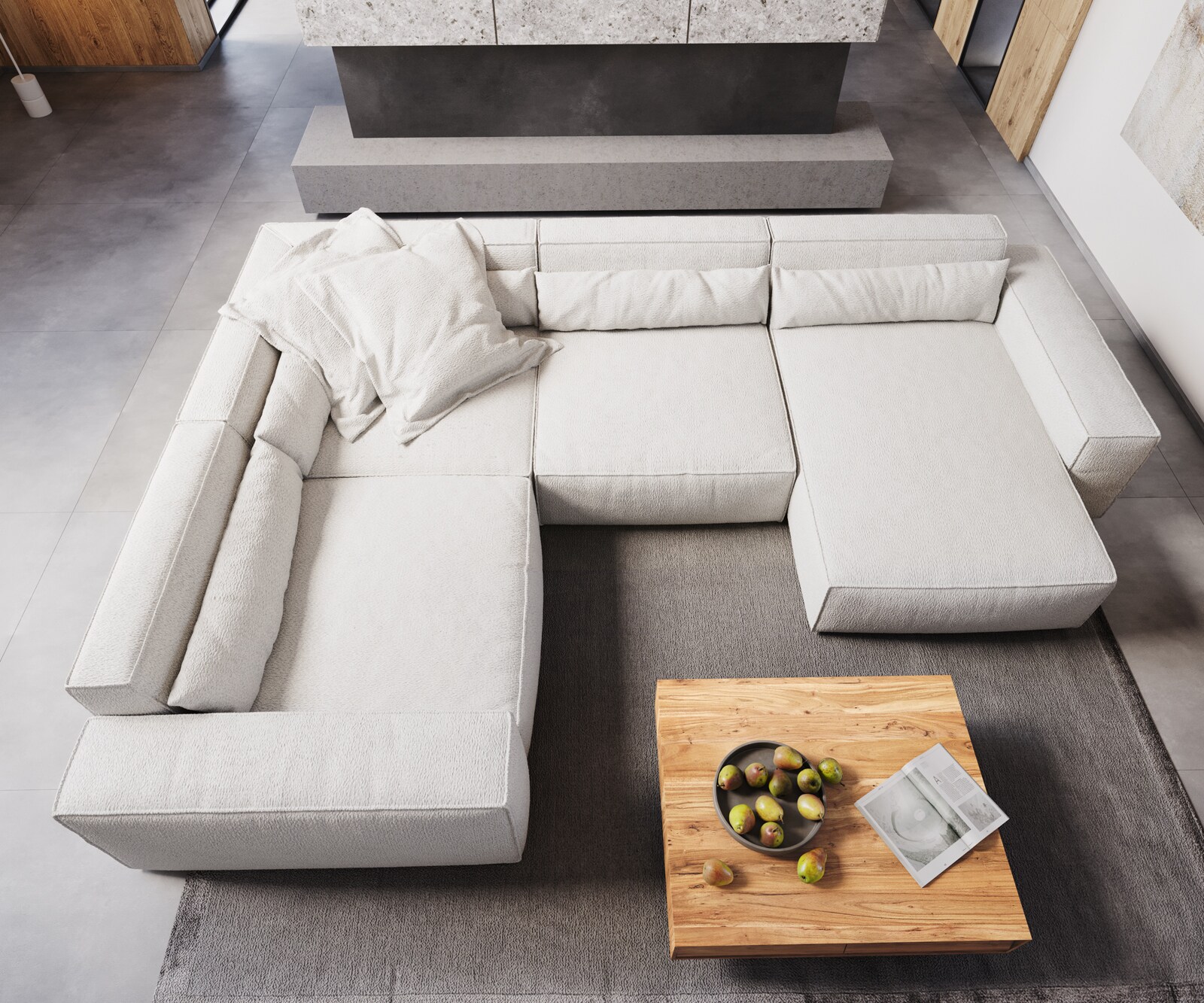 Wohnlandschaft Sirpio XL 360x260 cm Bouclé Creme-Weiß Recamiere variabel 5