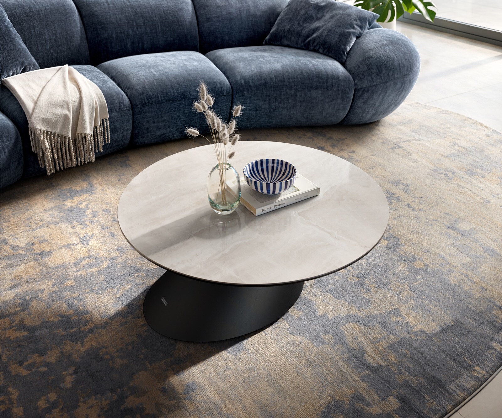 Couchtisch Edge Rund 90x90 cm Keramik Onyx Champagne Conis Metall Schwarz 4