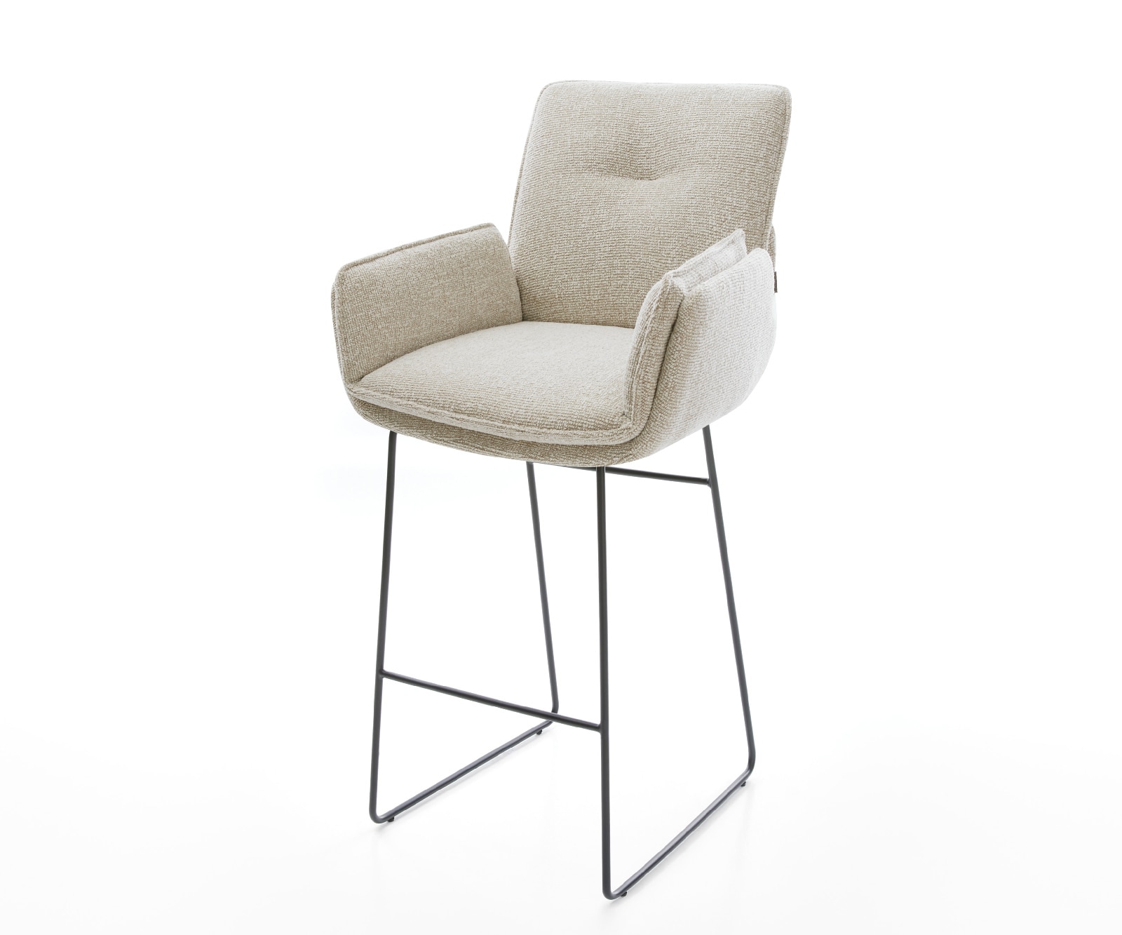 Barstuhl Nela-Flex Webstoff Soft Beige Kufengestell Metall Schwarz 1