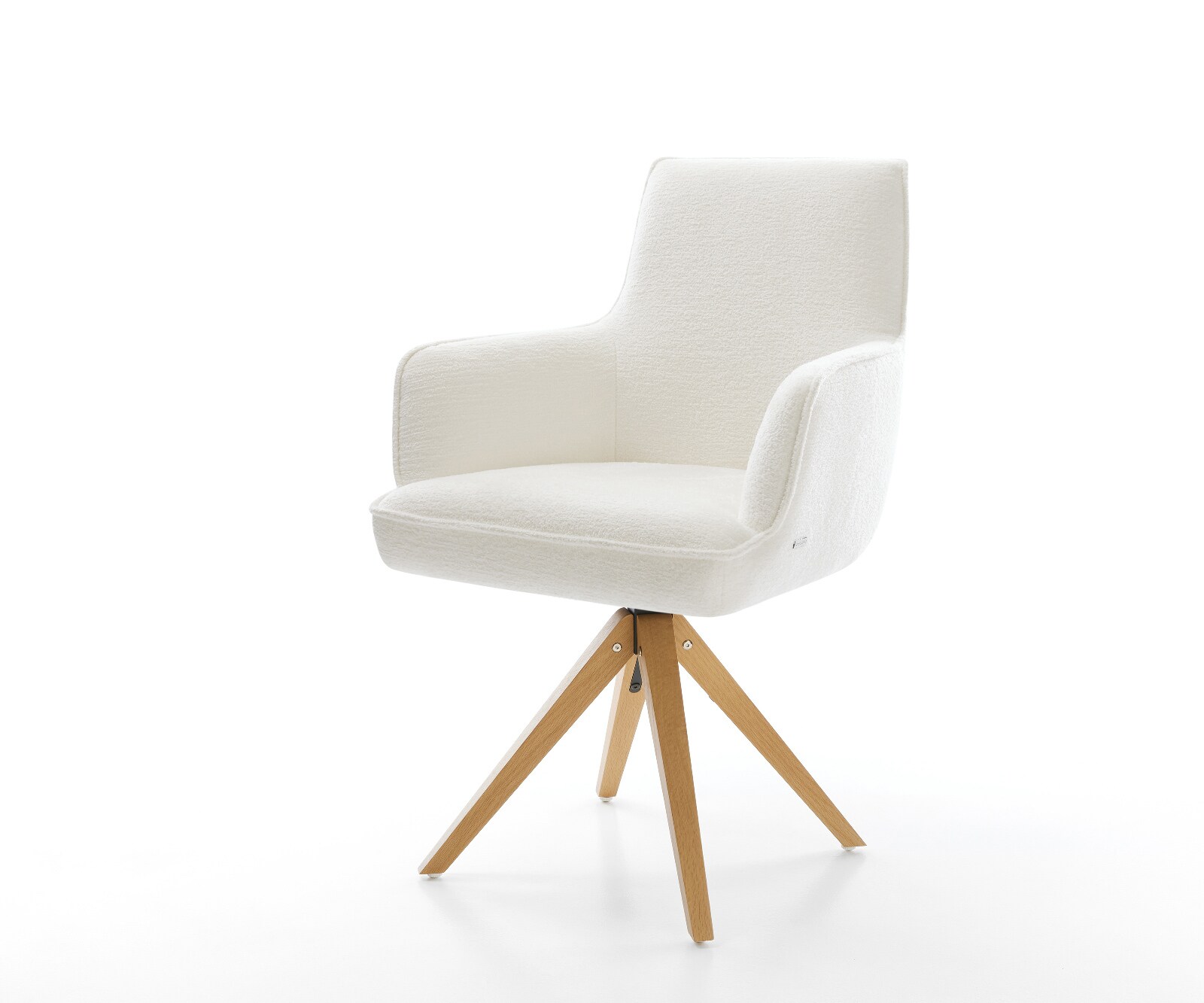 Drehstuhl Heira-Flex mit Armlehnen Bouclé Soft Beige Holzgestell kantig Natur 180° drehbar Taschenfederkern 1