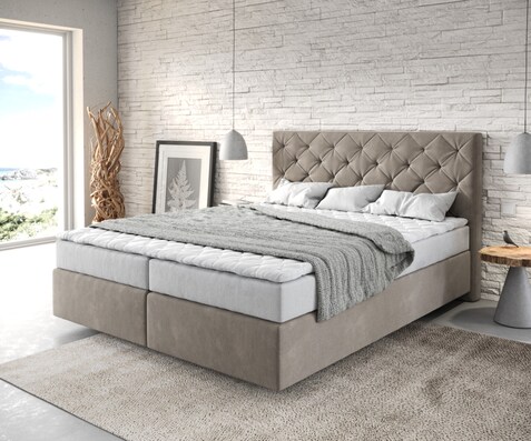 Boxspringbett Dream-Great 160x200 cm Mikrofaser Beige mit Matratze und Topper