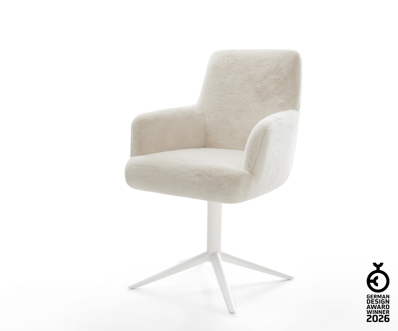 Drehstuhl Heira-Flex mit Armlehnen Plüsch Creme-Weiß Fußkreuz Weiß 360° dre günstig online kaufen