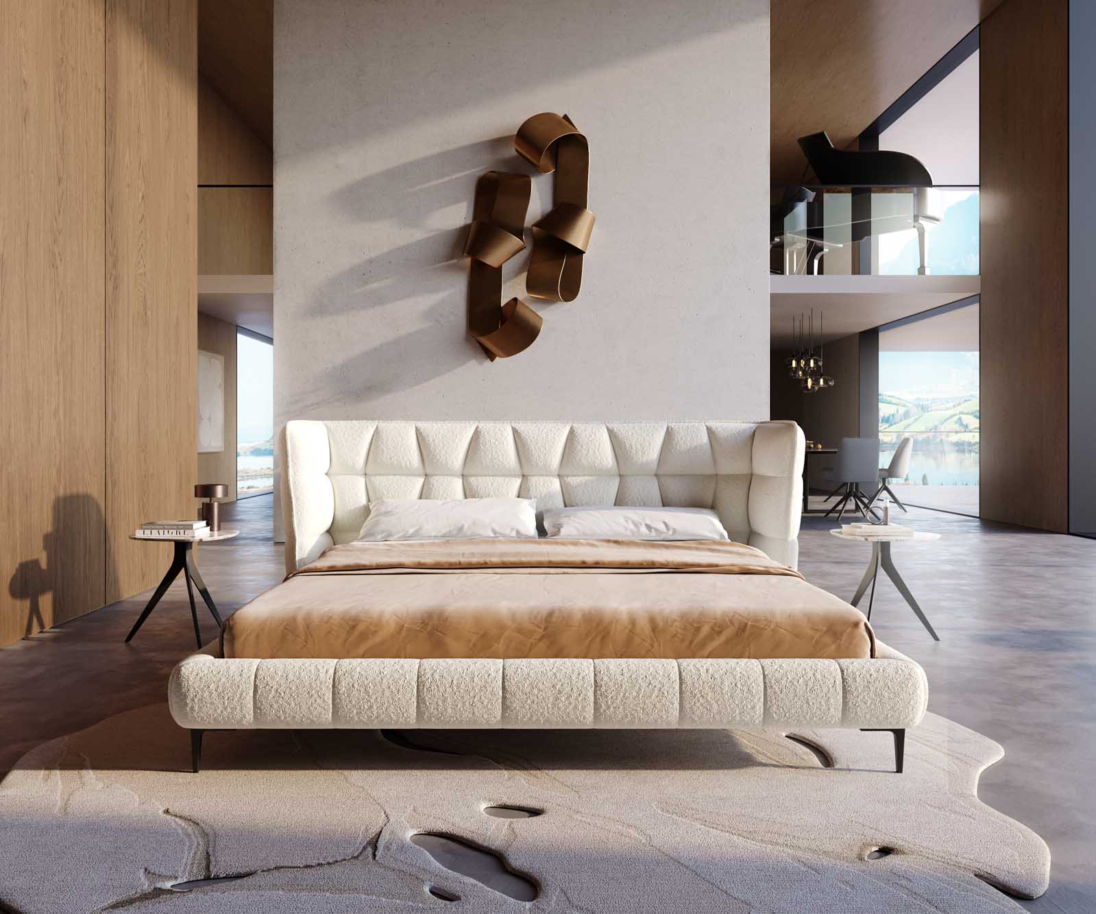 Polsterbettgestell Capujo 180x200 cm Bouclé Creme-Weiß 2