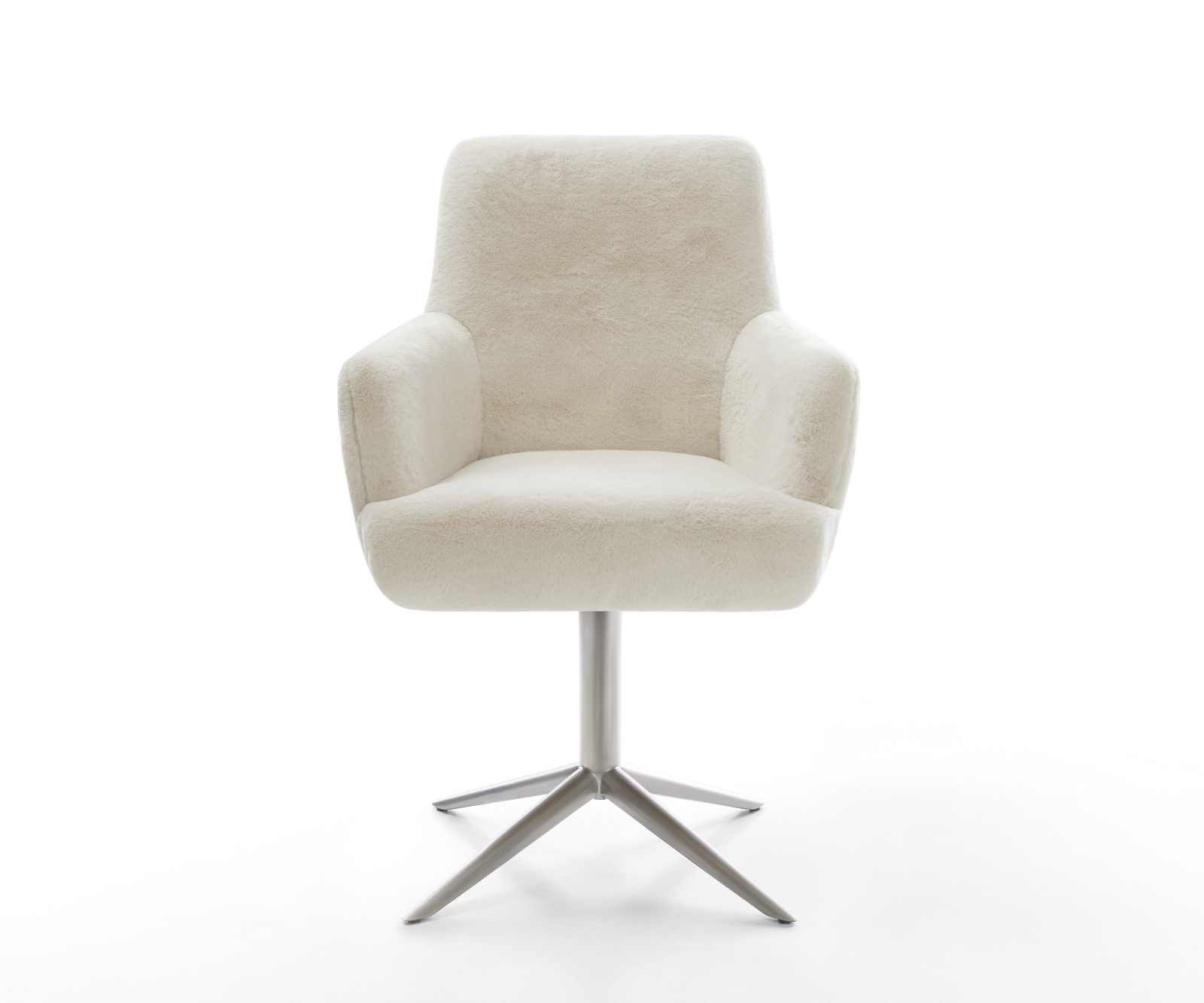 Drehstuhl Heira-Flex mit Armlehnen Plüsch Creme-Weiß Fußkreuz Edelstahl 360° drehbar Wippfunktion Taschenfederkern 1
