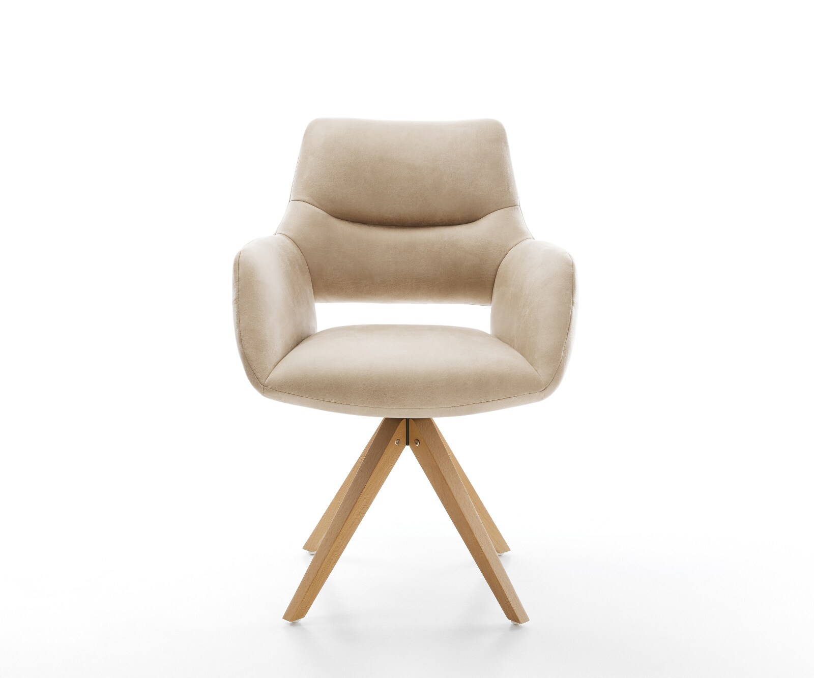 Drehstuhl Yago-Flex mit Armlehnen Mikrofaser Beige Vintage Holzgestell kantig Natur 180° drehbar Taschenfederkern 1