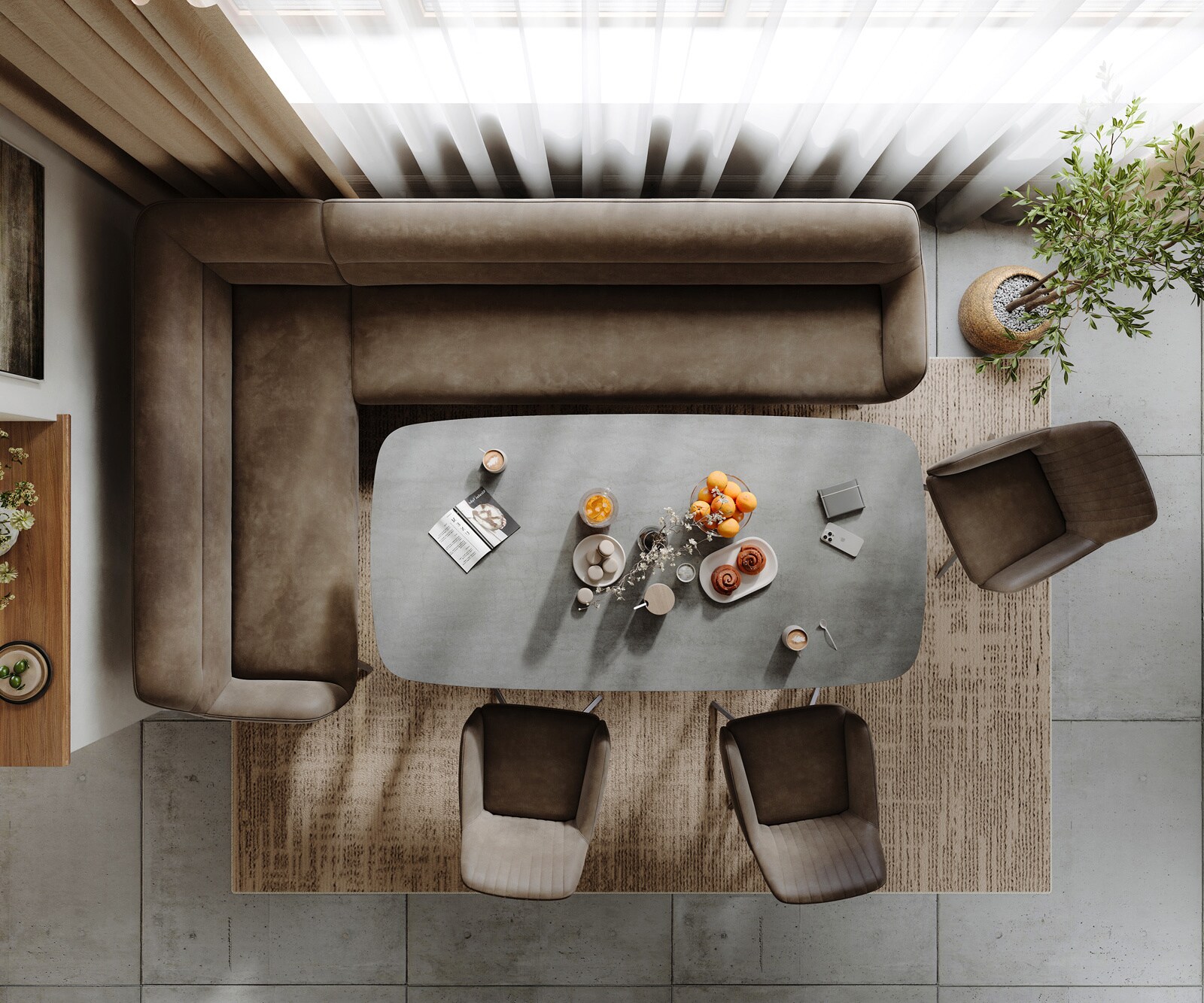 Esszimmerbank Taya-Flex 285x190 cm Mikrofaser Taupe Vintage Kreuzgestell kantig Graphit Taschenfederkern Rechts 6