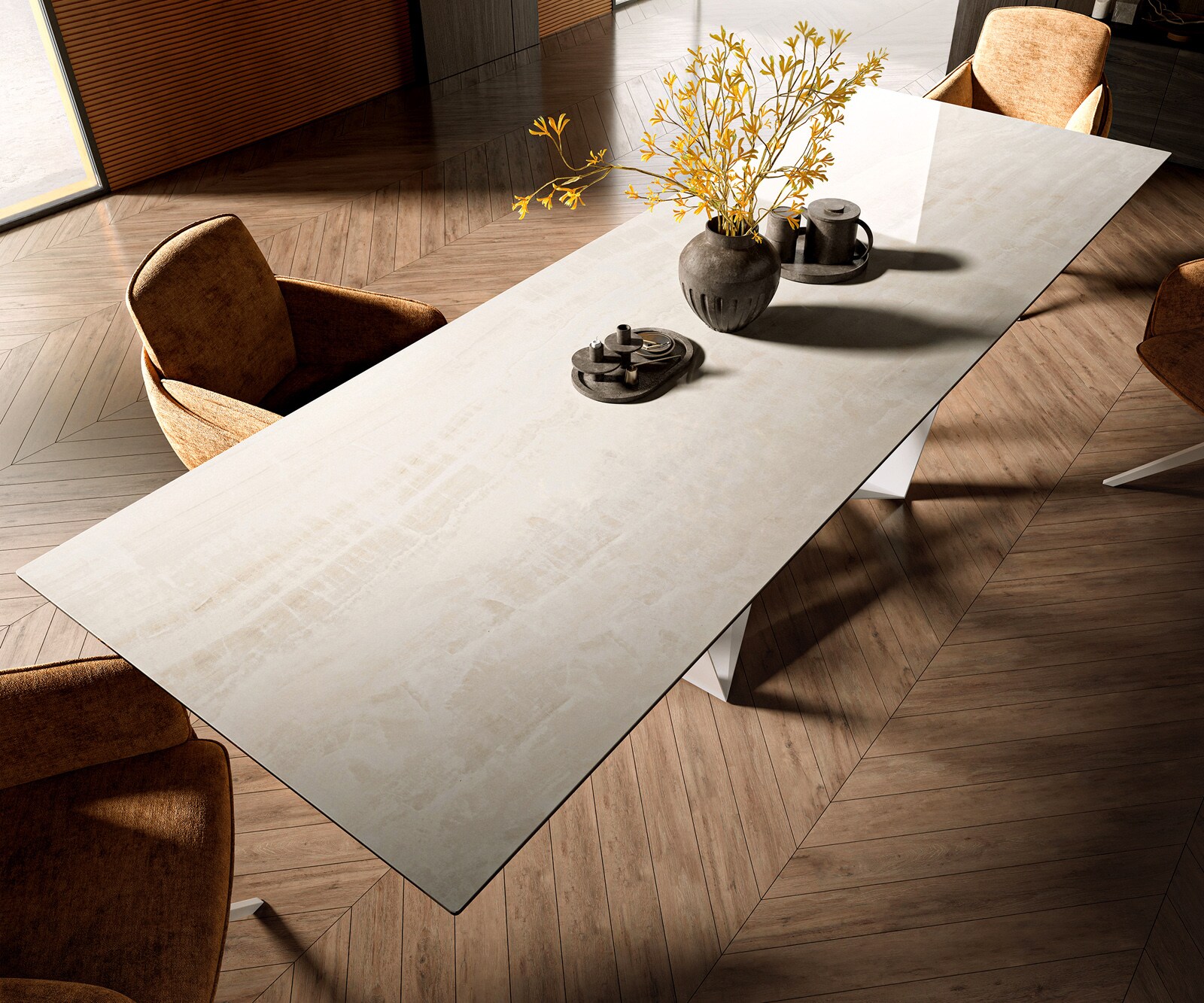 Esstisch Edge 300x100 cm Keramik Onyx Champagne Spider Metall Weiß 4