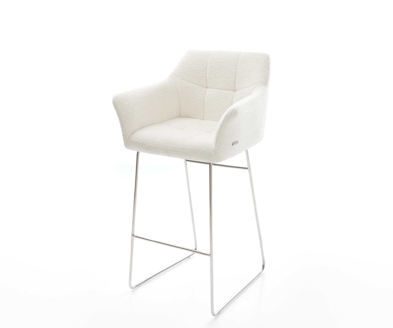 Barstuhl Yulo-Flex Bouclé Soft Beige Kufengestell Edelstahl Silberfarben