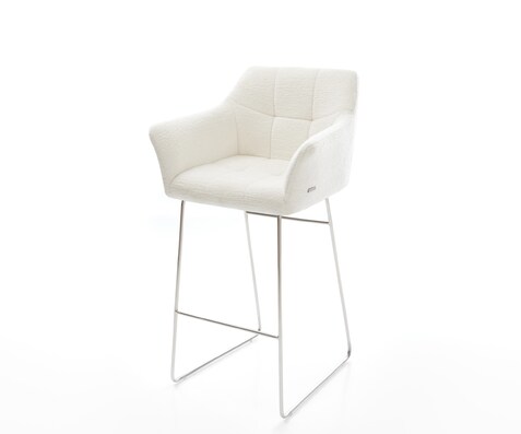 Barstuhl Yulo-Flex Bouclé Soft Beige Kufengestell Edelstahl Silberfarben