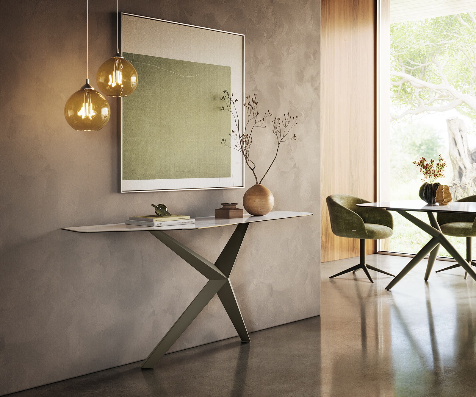 Konsolentisch Edge Polygonal 180x50 cm Keramik Onyx Pearl Zentharo Metall Effektfinish Titan 6