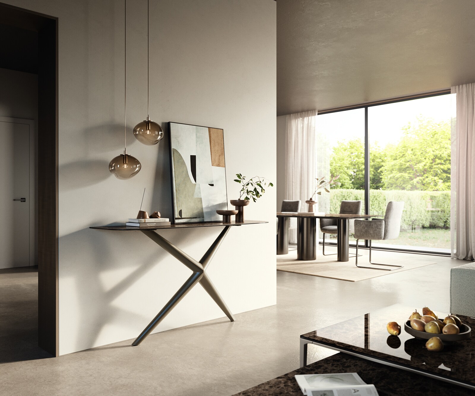 Konsolentisch Edge Boot 140x40 cm Keramik Emperador Extra Lucidato Dunkelbraun Estelo Metall Effektfinish Titan 6