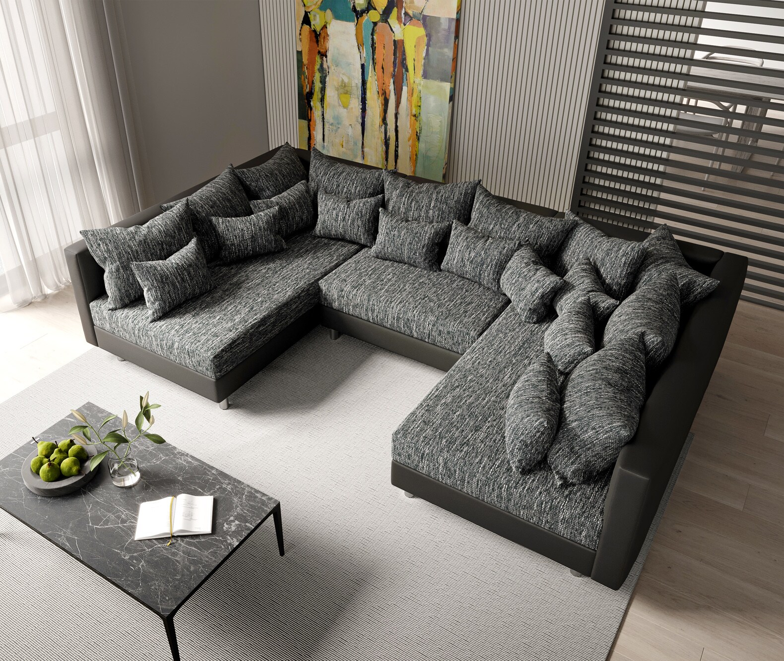 Wohnlandschaft Clovis Schwarz Modularsofa Modulsystem 3