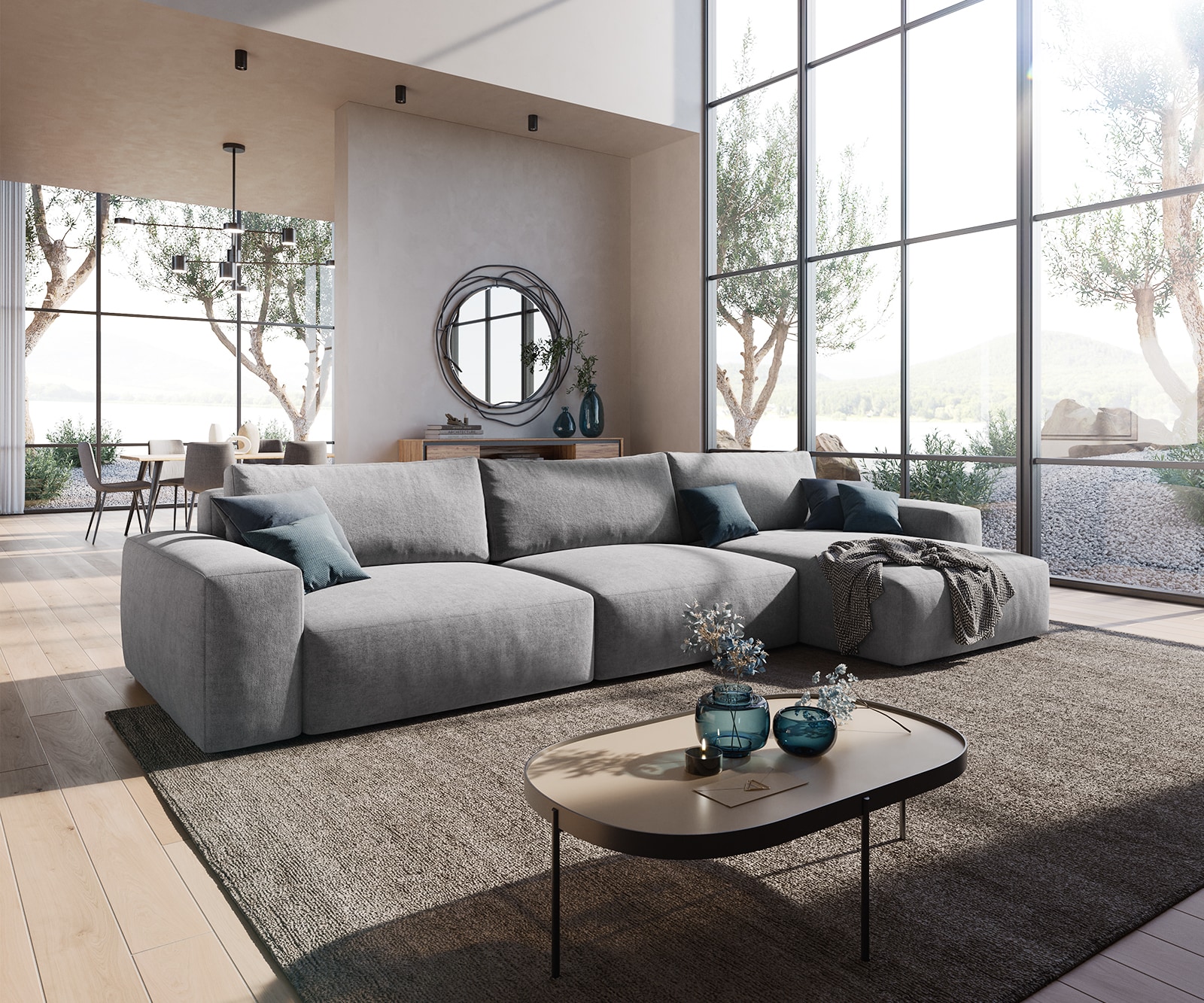 Ecksofa Lanzo XL 380x180 cm Mikrofaser Grau Recamiere variabel 1