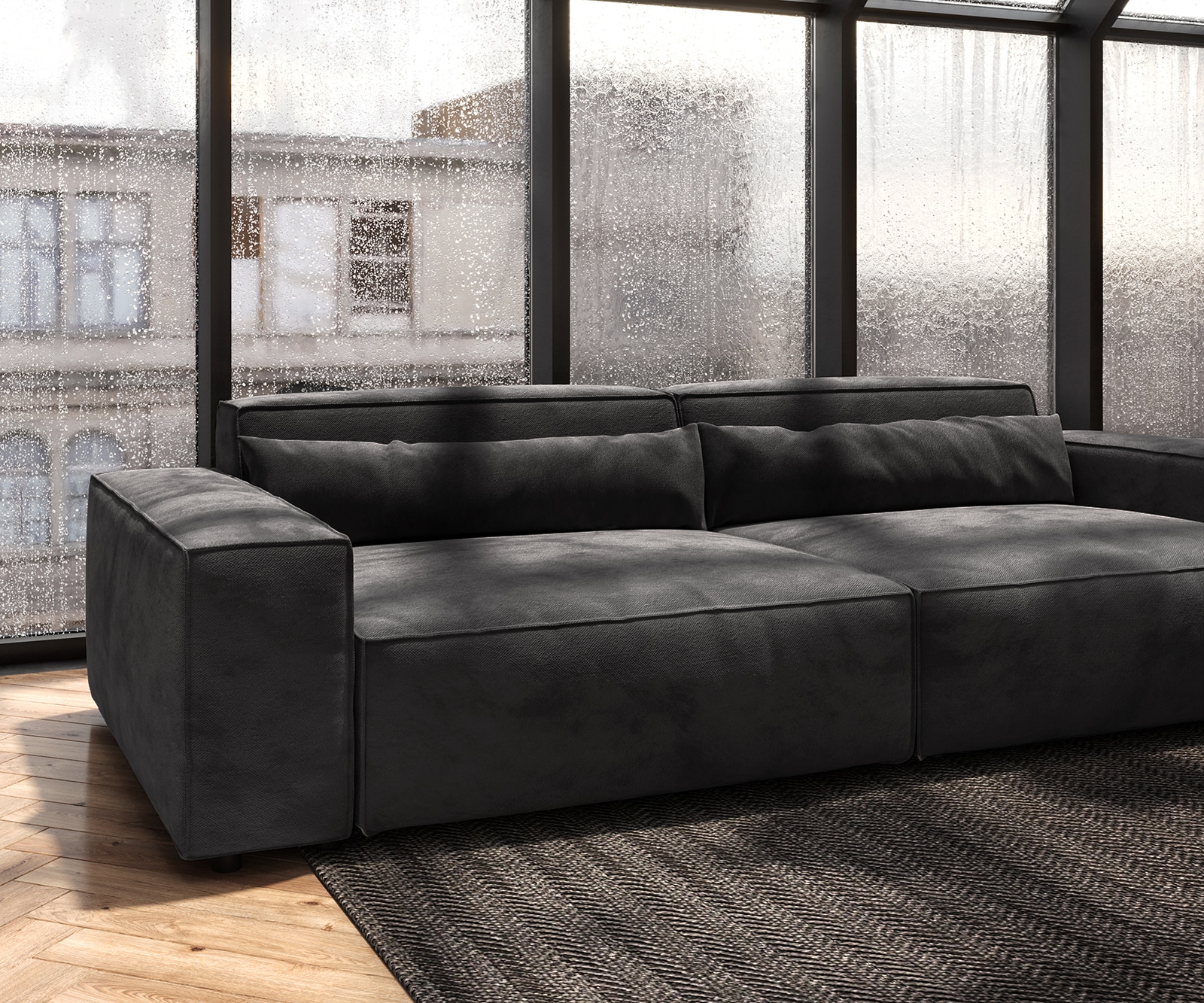 Big-Sofa Sirpio XL 270x130 cm Mikrofaser Schwarz mit Hocker 5 Big-Sofa Sirpio XL 270x130 cm Mikrofaser Schwarz mit Hocker 5