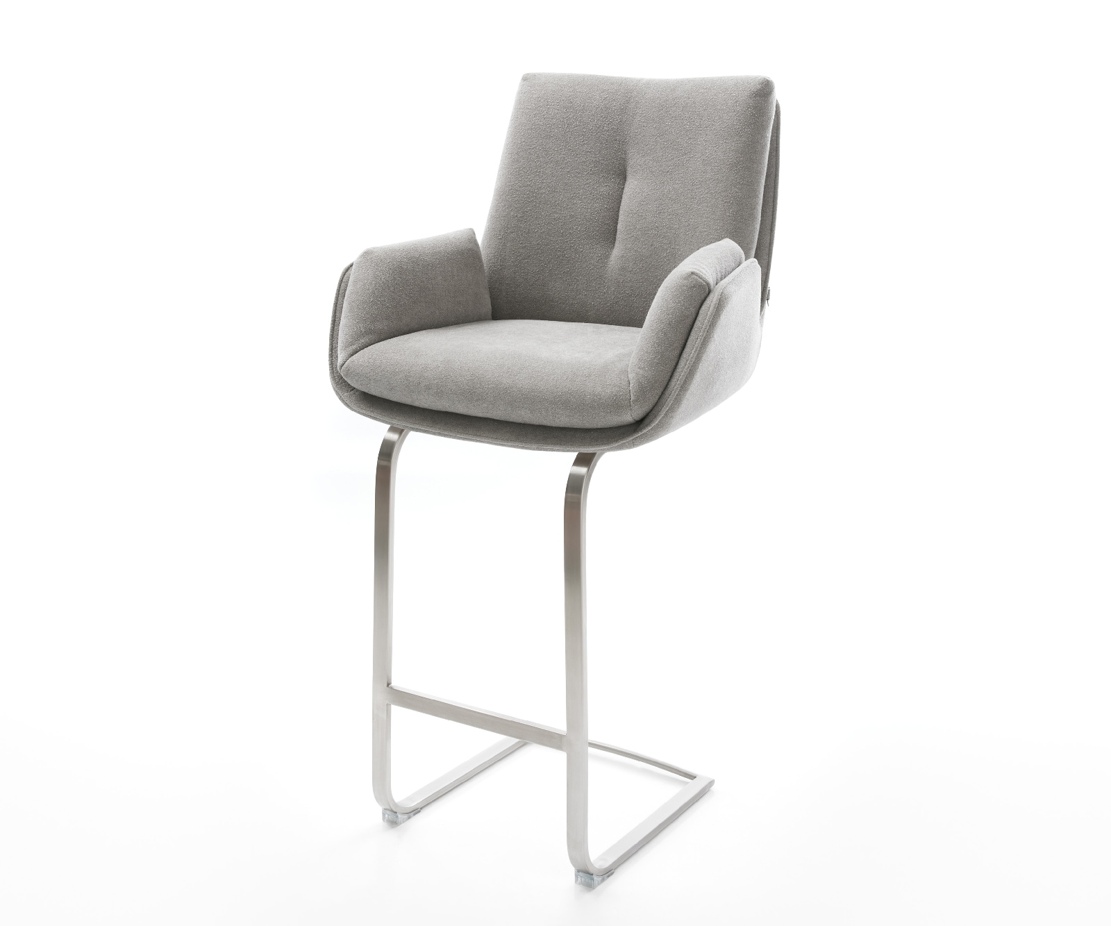 Barstuhl Clea-Flex Strukturstoff Soft Grau Freischwinger Flach Edelstahl Taschenfederkern