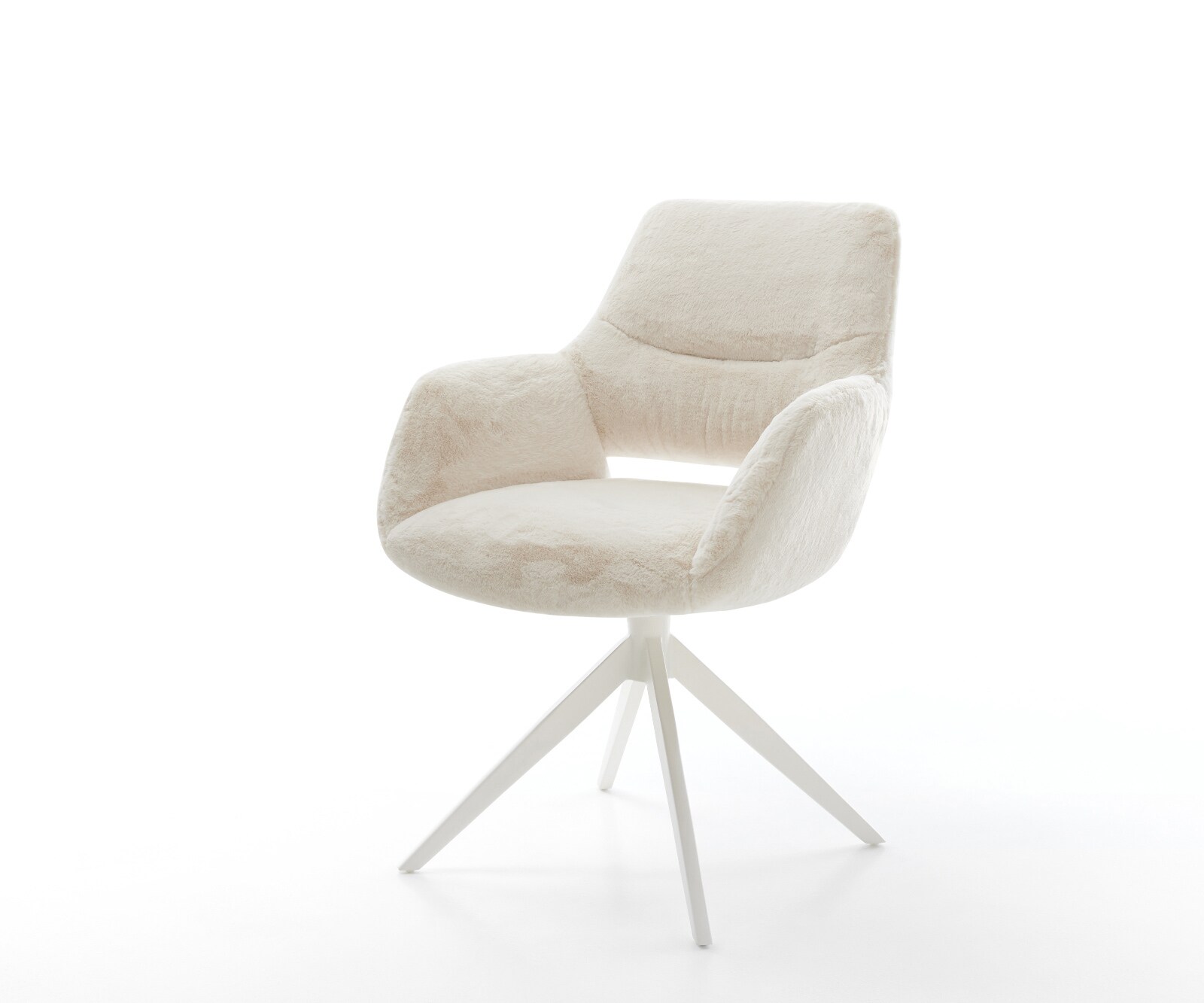Drehstuhl Yago-Flex mit Armlehnen Plüsch Creme-Weiß Kreuzgestell breit Weiß 360° drehbar Wippfunktion Taschenfederkern 1