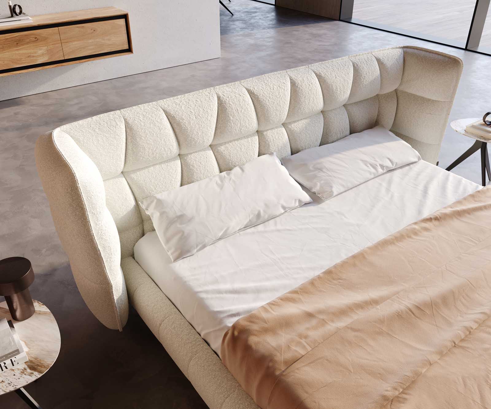 Polsterbettgestell Capujo 180x200 cm Bouclé Creme-Weiß 4