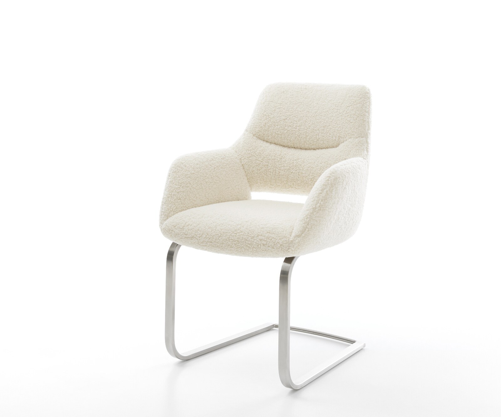 Freischwinger Yago-Flex mit Armlehnen Teddystoff Beige Freischwinger flach Edelstahl Taschenfederkern