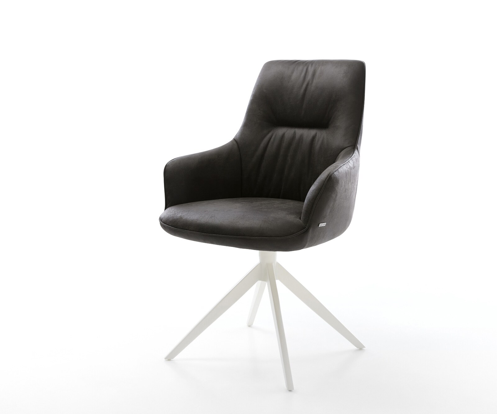 Chaise-pivotante Zelia-Flex avec accoudoirs microfibre antracite vintage pied croisé large blanc pivotement sur 360° fonction bascule ressorts ensachés