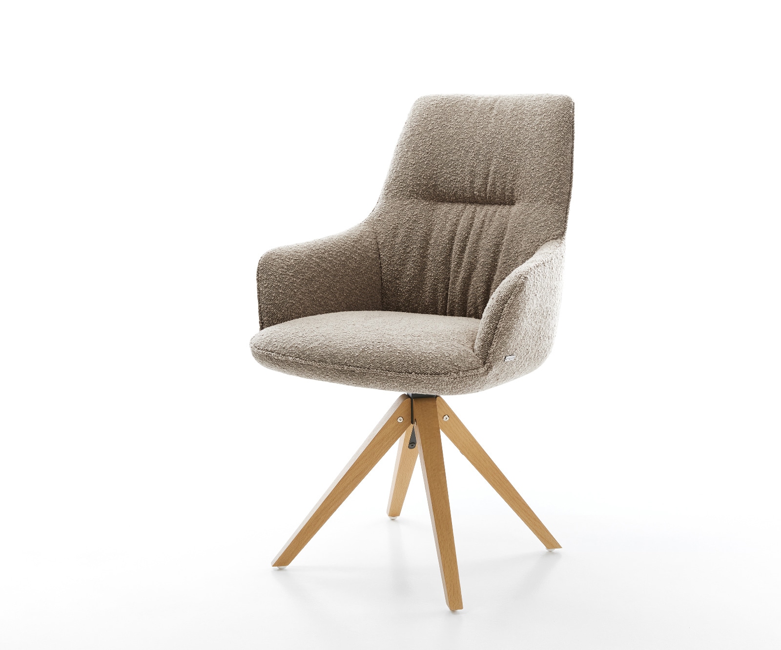 Drehstuhl Zelia-Flex mit Armlehnen Bouclé Schlamm Holzgestell kantig Natur 360° drehbar Taschenfederkern