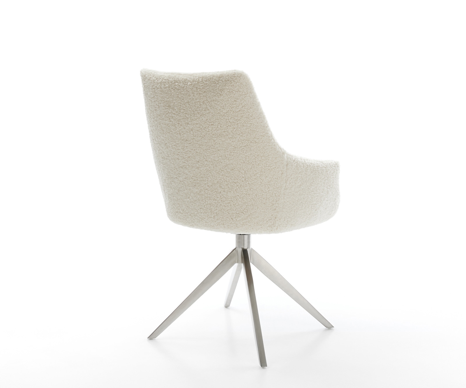 Drehstuhl Alja-Flex mit Armlehnen Teddystoff Beige Kreuzgestell breit Edelstahl 360° drehbar Wippfunktion Taschenfederkern 5