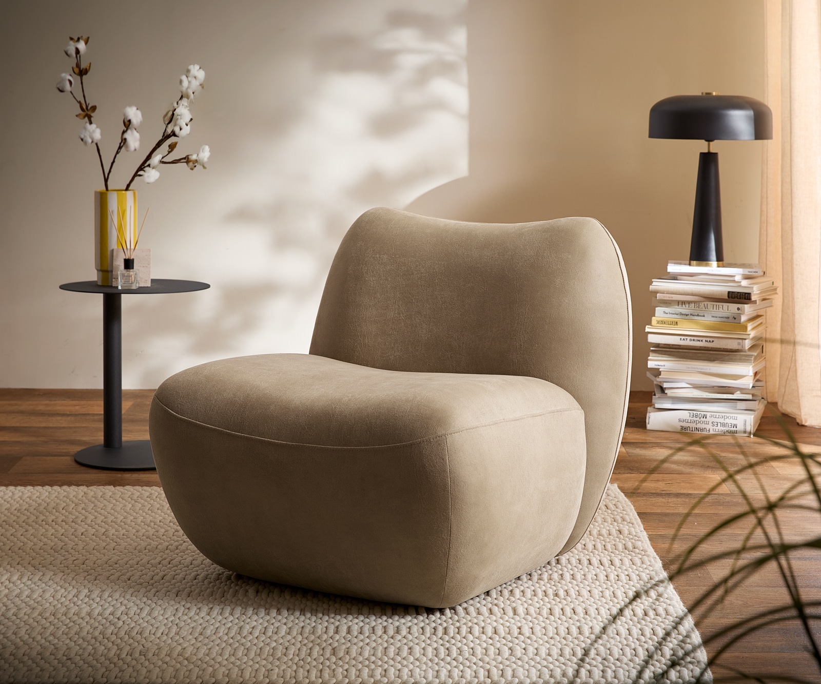 Loungesessel Zena 75x85 cm Mikrofaser Beige Vintage