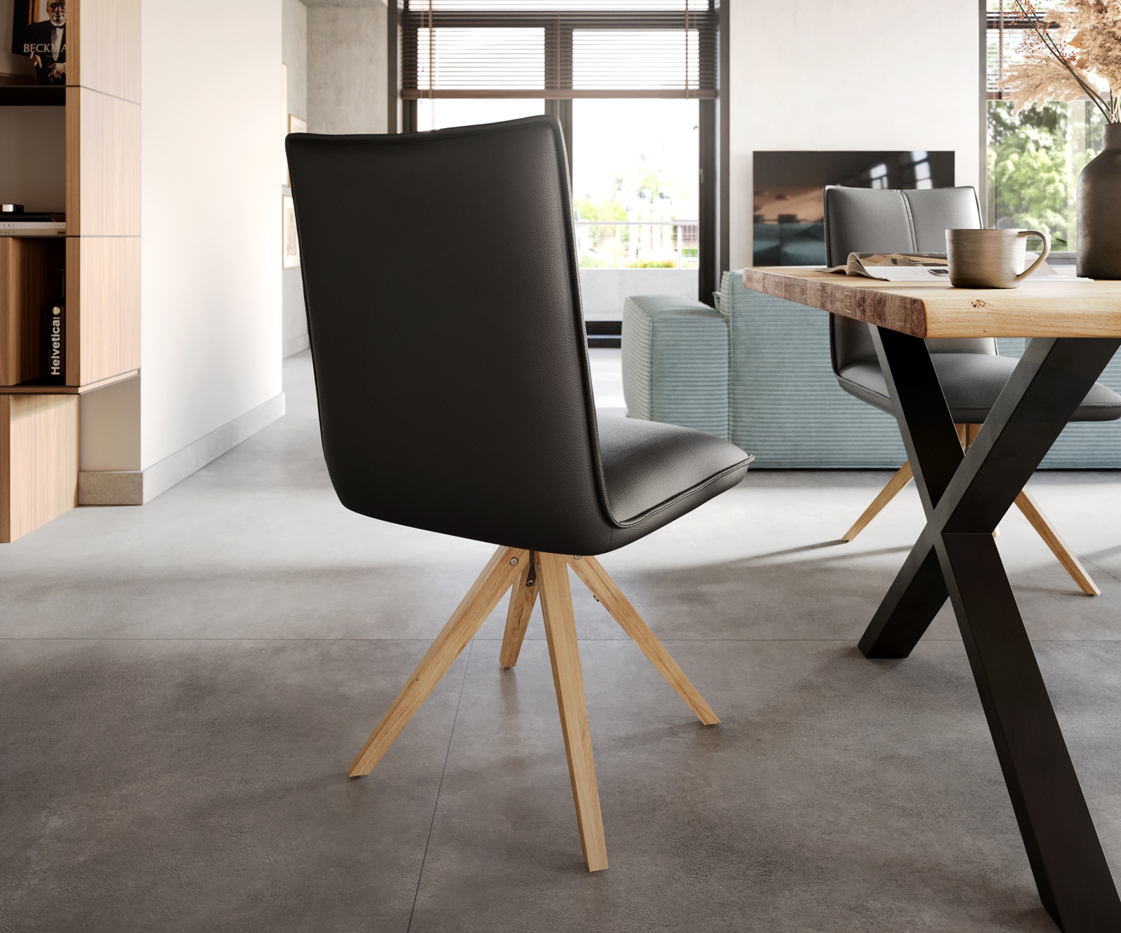 Esszimmerstuhl Lelio-Flex Echt-Leder Schwarz Holzgestell kantig Natur Taschenfederkern 4 Esszimmerstuhl Lelio-Flex Echt-Leder Schwarz Holzgestell kantig Natur Taschenfederkern 4