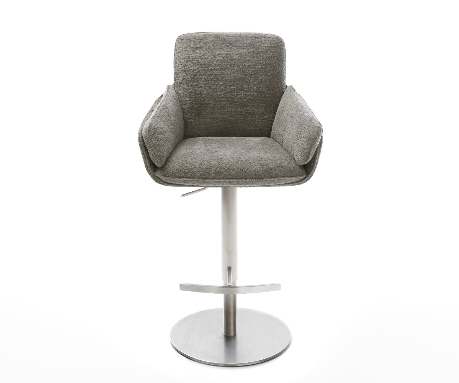 Barstuhl Luan-Flex Bouclé Soft Schlamm Drehfuß höhenverstellbar Edelstahl Silberfarben 1