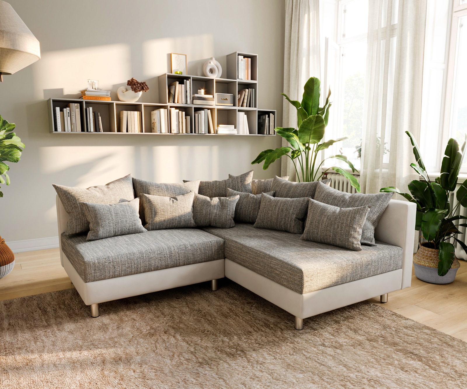 Ecksofa Clovis Weiss Hellgrau Modulsofa Ottomane Rechts Ecksofa Clovis Weiss Hellgrau Modulsofa Ottomane Rechts