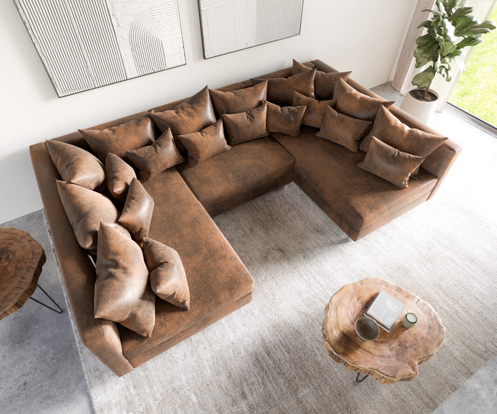 Wohnlandschaft Clovis Braun Antik Optik Modulsofa  3