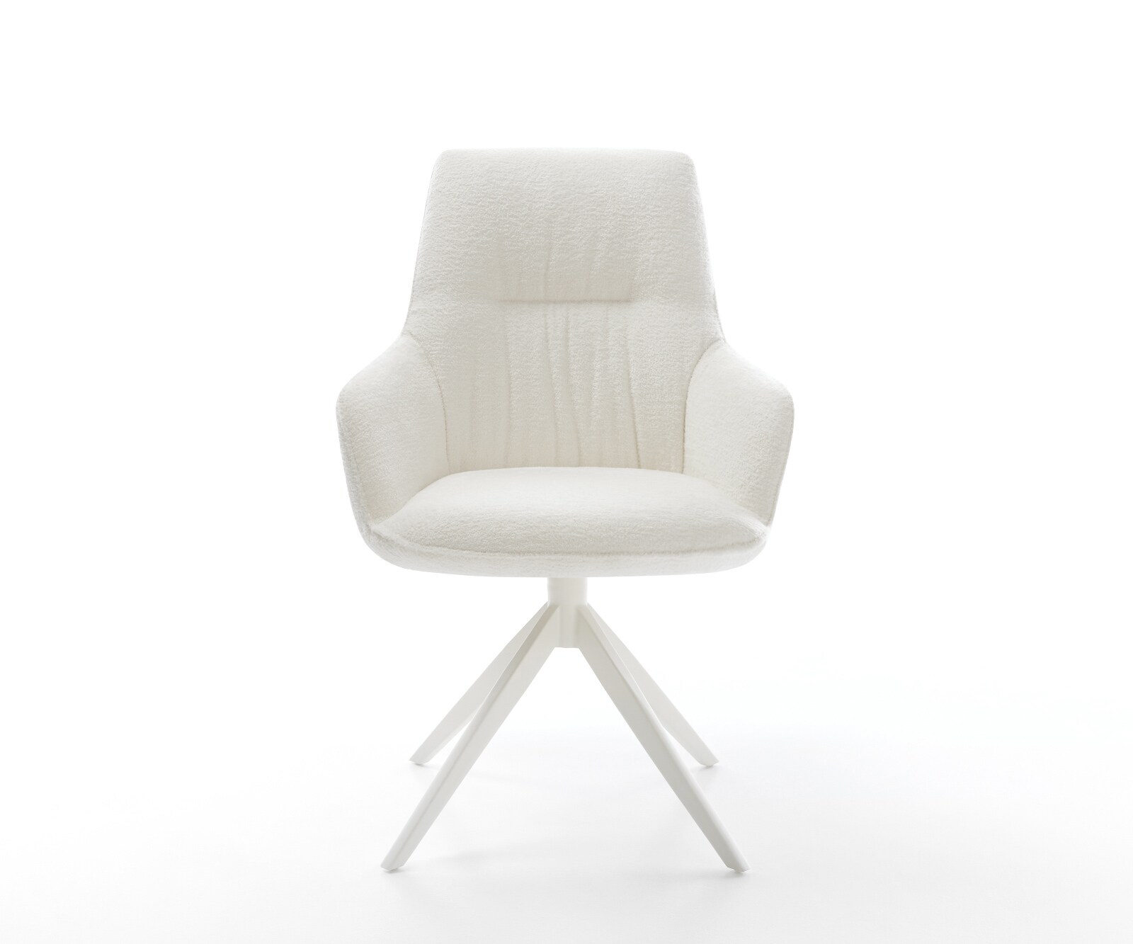 Drehstuhl Zelia-Flex mit Armlehnen Bouclé Soft Beige Kreuzgestell breit Weiß 360° drehbar Wippfunktion Taschenfederkern 1