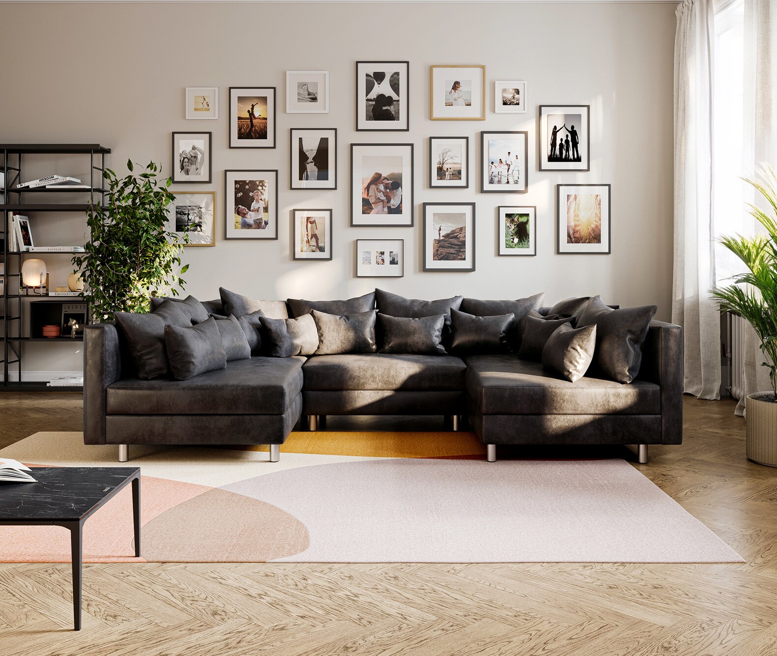 Wohnlandschaft Clovis Anthrazit Antik Optik Modulsofa  1