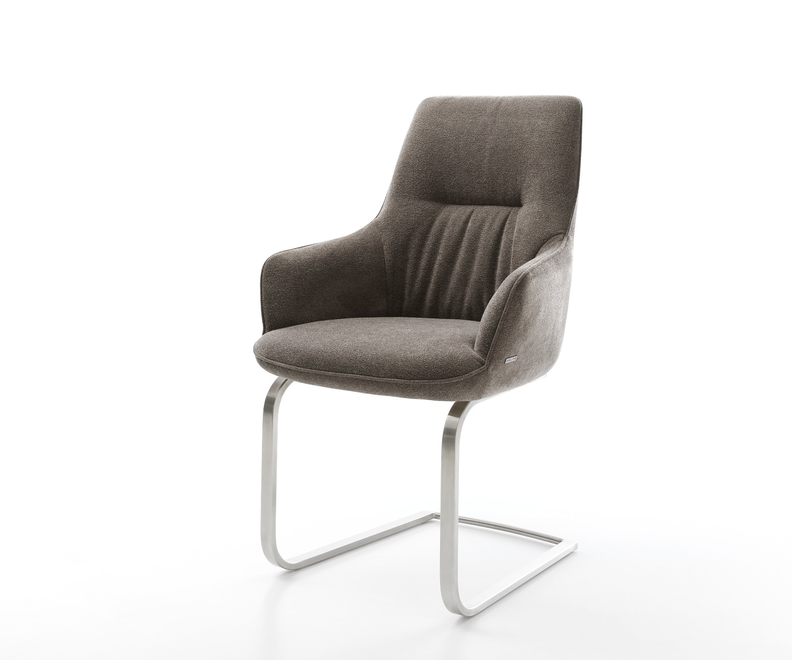 Freischwinger Zelia-Flex mit Armlehnen Strukturstoff Soft Taupe Freischwinger flach Edelstahl Taschenfederkern