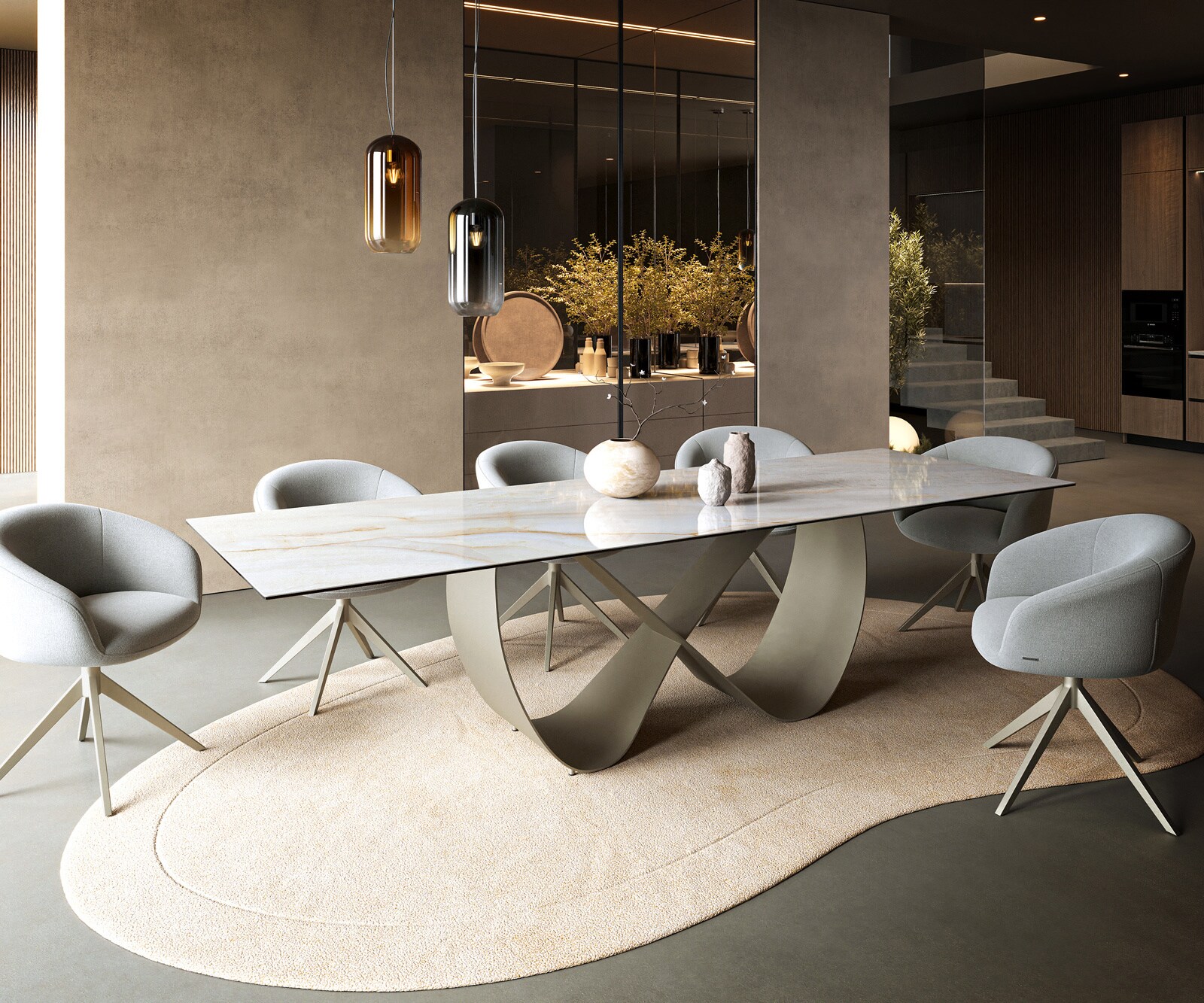 Esstisch Edge 300x100 cm Keramik Onyx Pearl Infinity Metall Effektfinish Titan 7