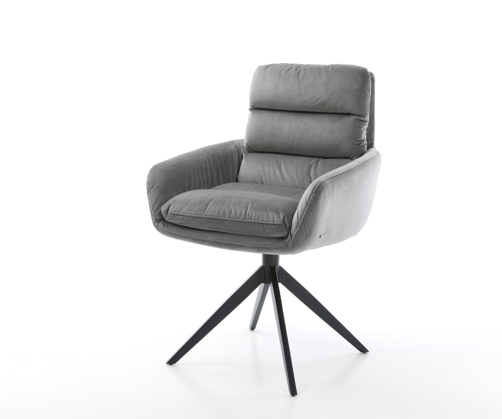 Drehstuhl Abelia-Flex mit Armlehnen Samt Grau Kreuzgestell breit Schwarz 360° drehbar Wippfunktion Drehstuhl Abelia-Flex mit Armlehnen Samt Grau Kreuzgestell breit Schwarz 360° drehbar Wippfunktion