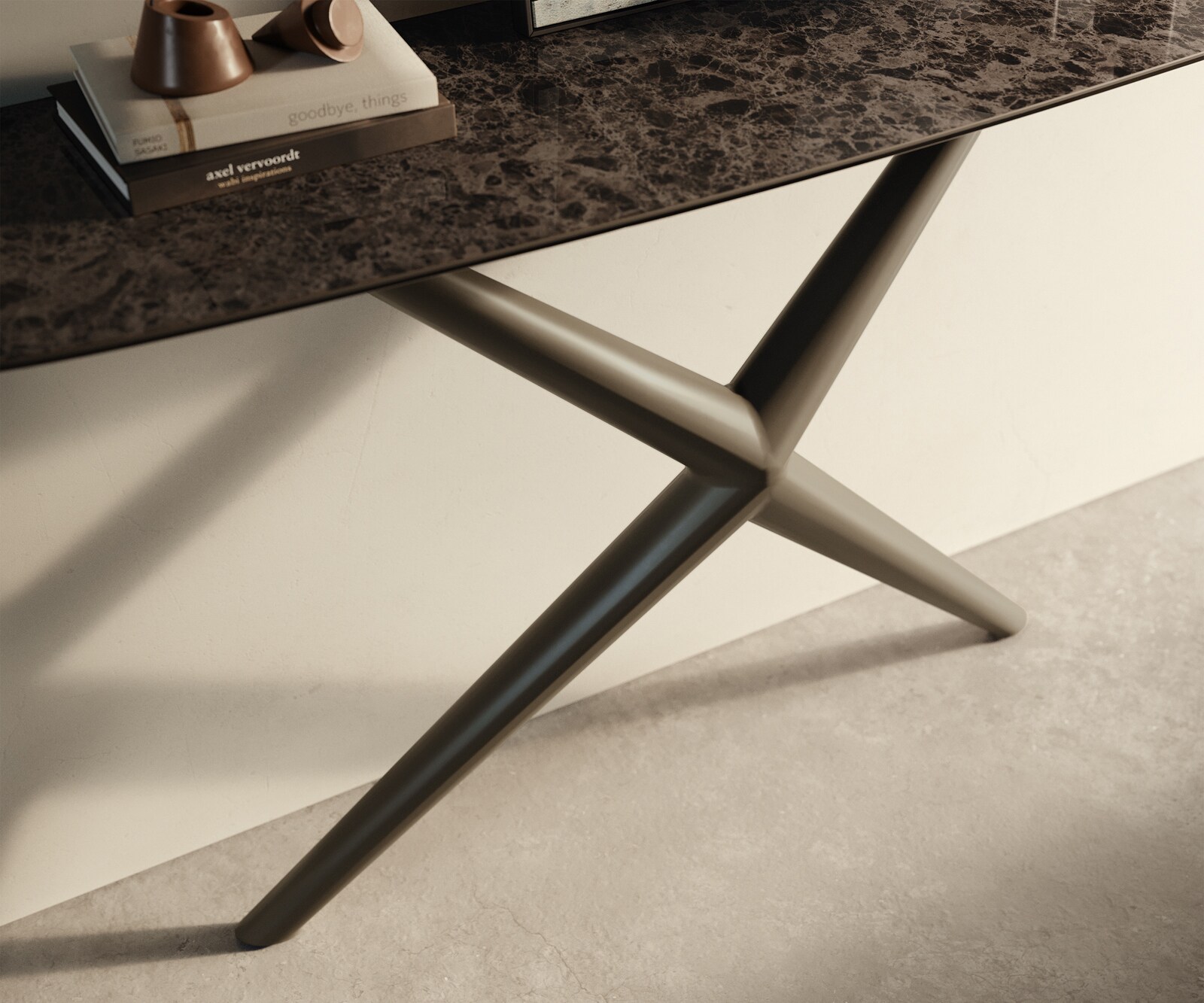 Konsolentisch Edge Boot 140x40 cm Keramik Emperador Extra Lucidato Dunkelbraun Estelo Metall Effektfinish Titan 5