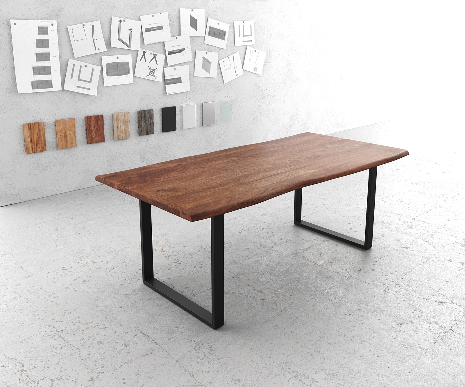 Esstisch Edge 200x100 Akazie Braun Metall schwarz Live-Edge Esstisch Edge 200x100 Akazie Braun Metall schwarz Live-Edge