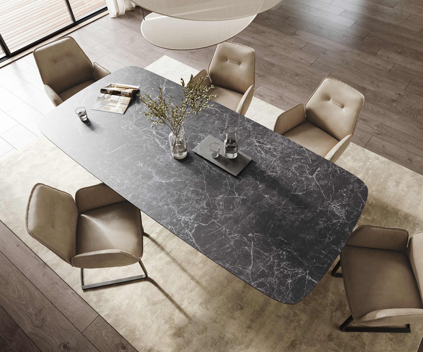 Esstisch Edge Boot 260x120 cm Keramik Laminam® Nero Greco Anthrazit W-Gestell Metall Schwarz 2
